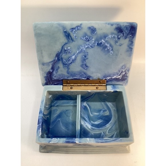 Vintage Blue Swirl Rose Trinket Jewelry Box Hinged Keepsake Organizer - Picture 6 of 9